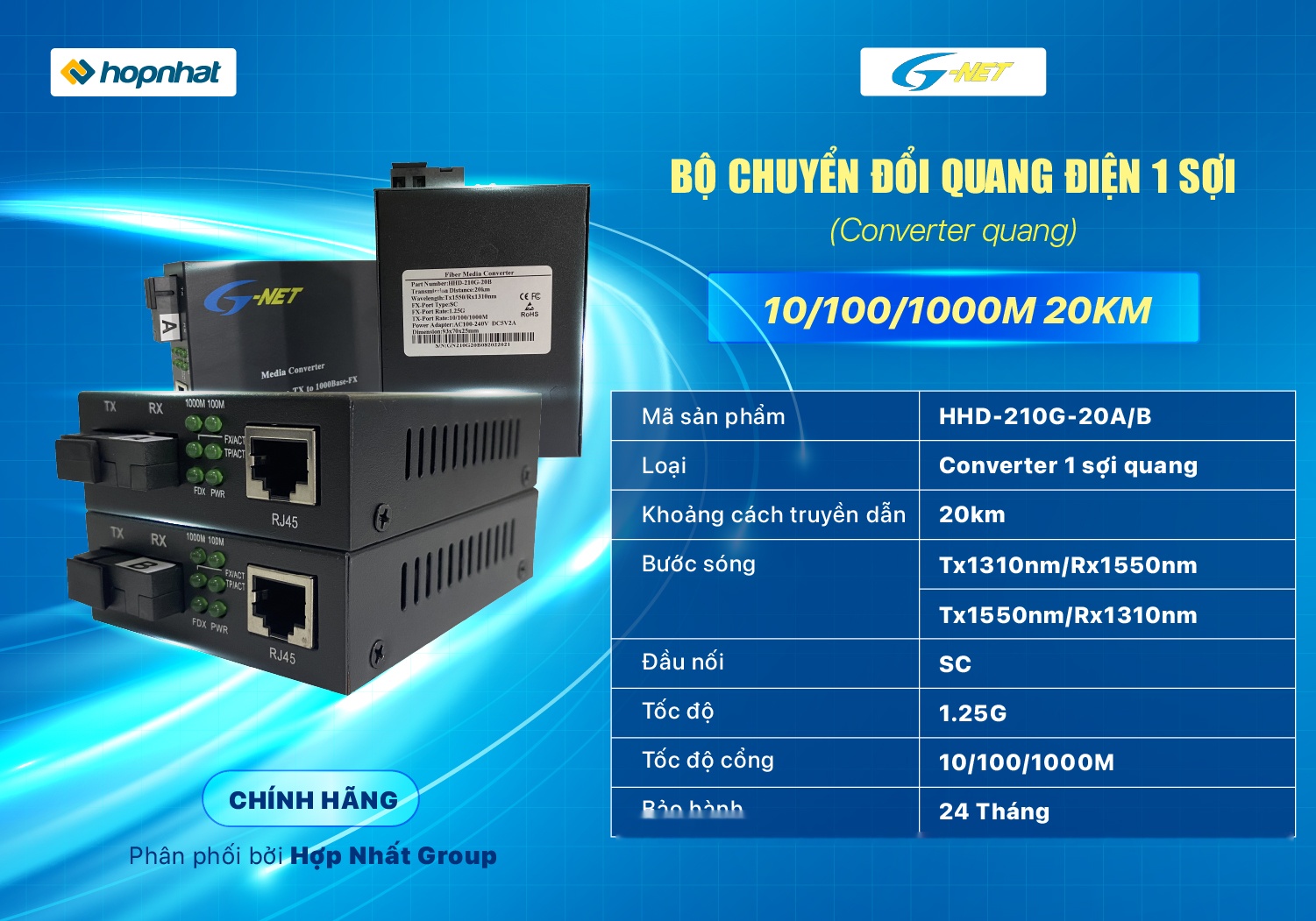 Marmont-Bộ chuyển đổi quang điện 1 sợi quang HHD-210G-20A/B GNET