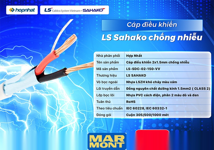 Marmont-Cáp điều khiển chống nhiễu 2x1.5 LS Sahako