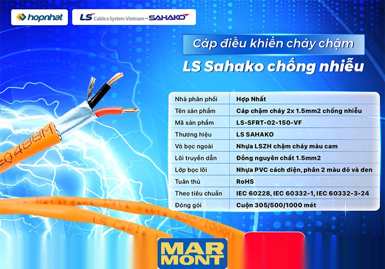 Marmont-Cấu trúc dây cáp điều khiển chậm cháy 2x1.5 chống nhiễu