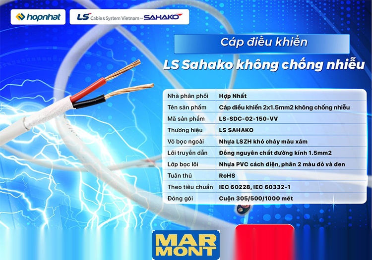 Marmont-Lõi truyền dẫn cáp tín hiệu LS SAHAKO không chống nhiễu 2x1.5