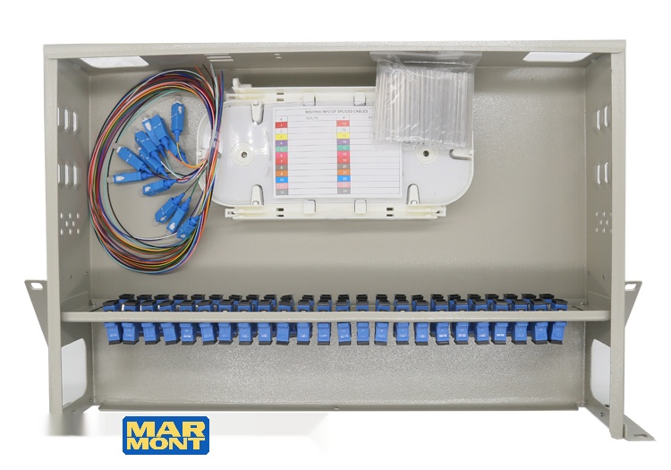 Marmont-Mở hộp Hộp phối quang ODF 36FO (36 Core) Full phụ kiện bắt Rack